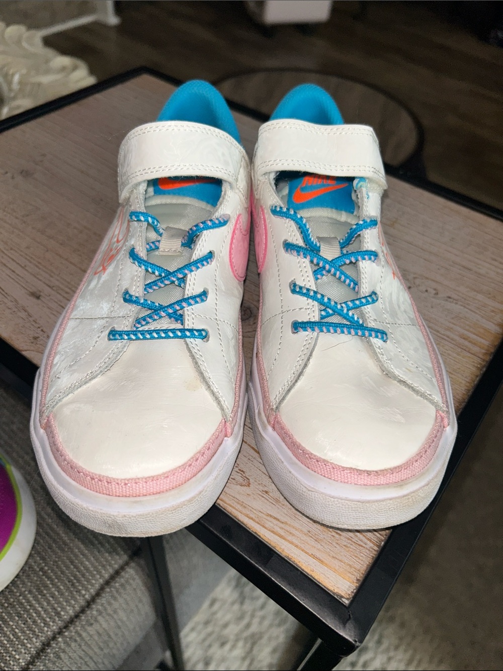 Nike Kids White Sneakers  Court Wild and Free with Pink  Orange & Blue Accents